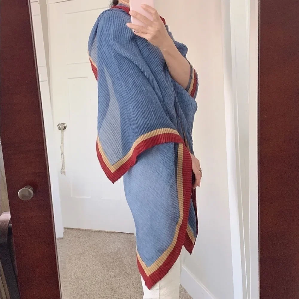 Colorblock Handmade Vintage Style Large Size Shawl/Wrap With Pleated Textured